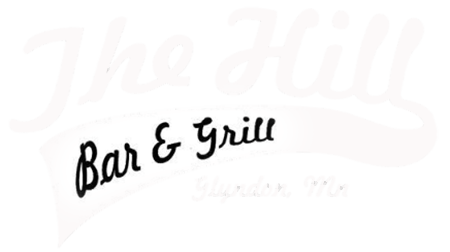 Faded sign for The Hill Bar & Grill in Glyndon MN, with partially visible restaurant food text.