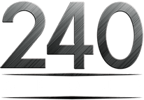 The image shows the metallic text 240 above GROUP, styled like The Hill Bar & Grill in Glyndon MN.